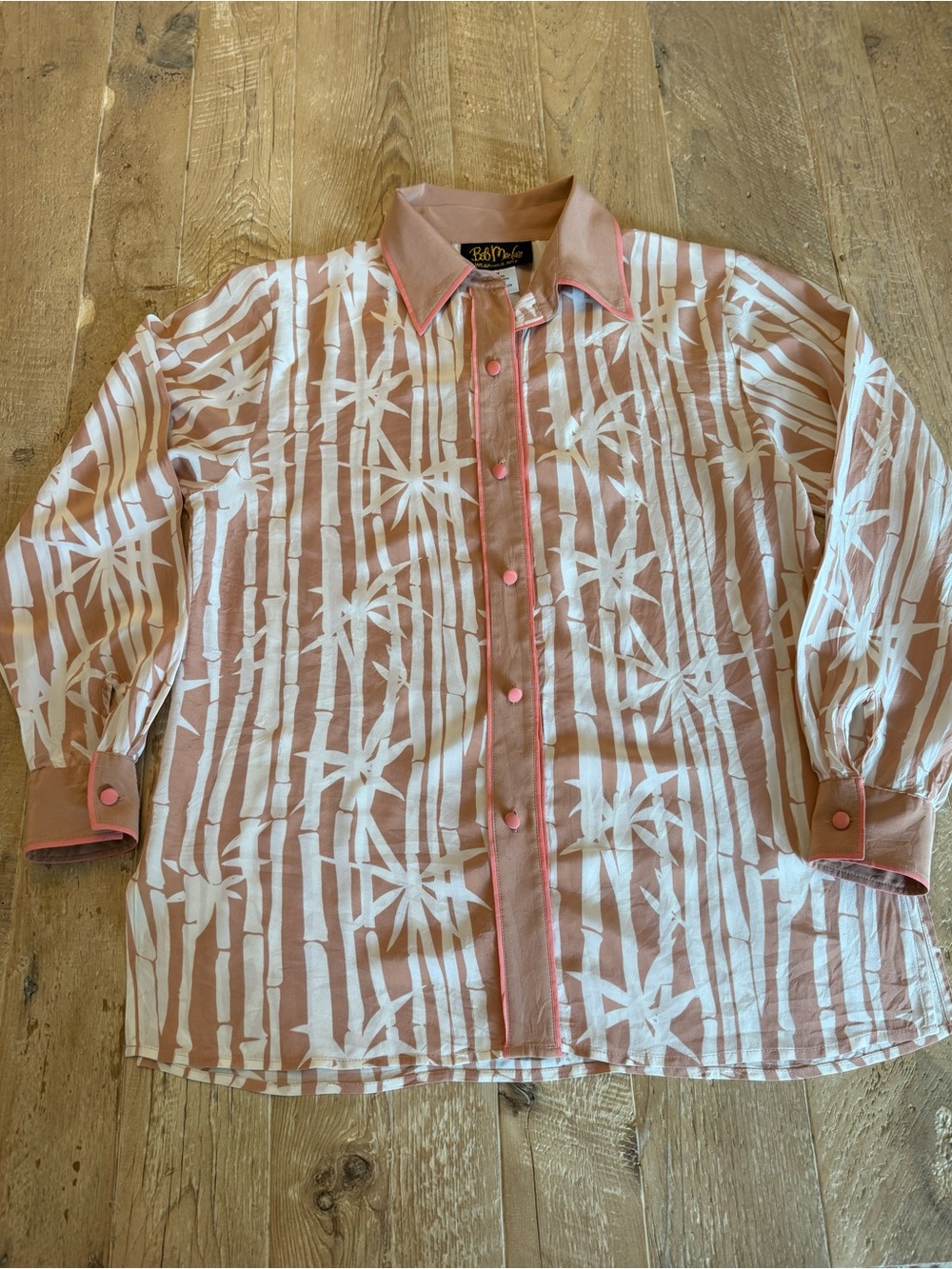 Bob Mackie Vintage Peach& White Silk Button-Up Shirt M